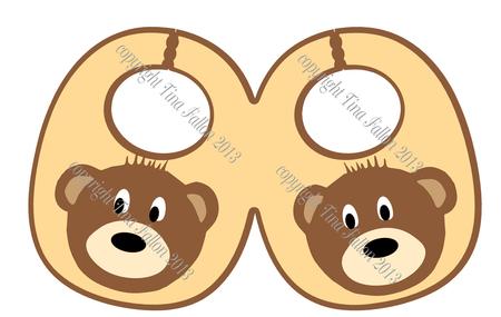 Babybabies Twins Bib Card + Topper With Bear Paper Piecings