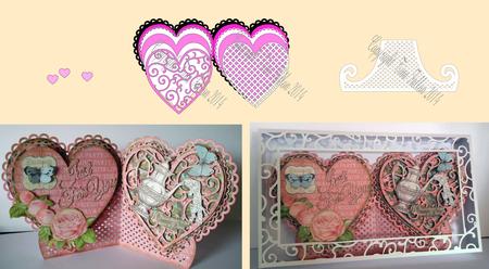 Double Heart Open Book Card With Stand And Box