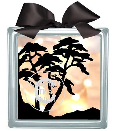 Tree Silhouette Glass Block Tile Design 6x6 Inches