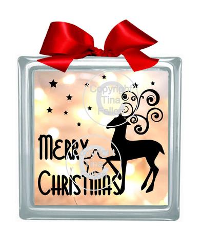 Merry Christmas Reindeer Glass Block Tile Design 6x6 Inches