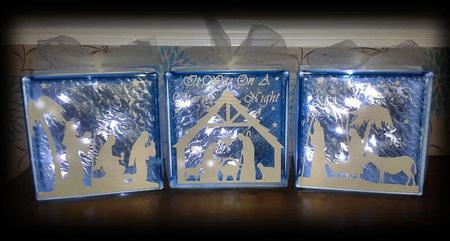 Nativity 3 Part Set Glass Block Tile Design 6x6 Inches