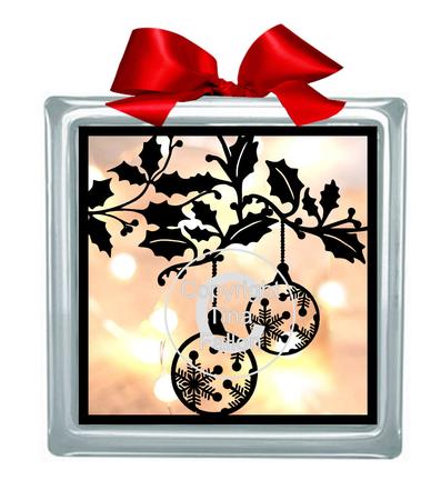 Christmas Baubles Glass Block Tile Design 6x6 Inches