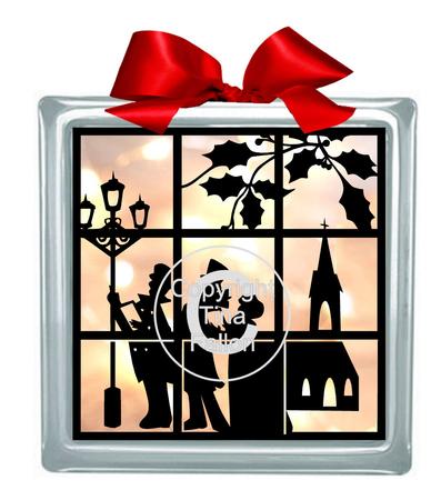 Christmas Carol Singers Thru Window Glass Block Design
