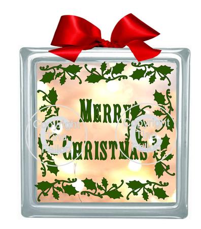 Holly Merry Christmas Design For Vinyl On Glass Blocks