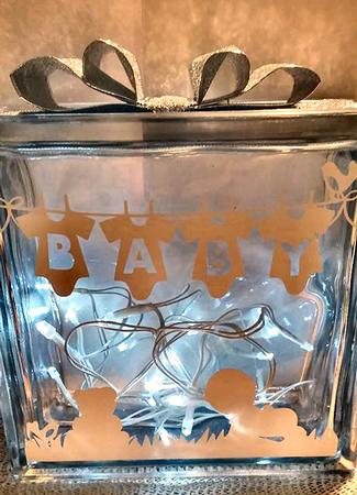 Baby Girl Washing Line Glass Block Tile Design 6x6 Inches