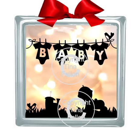 Baby Boy Washing Line Glass Block Tile Design 6x6 Inches