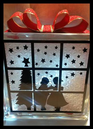Christmas Eve By The Tree Glass Block Tile Design 6x6 Inches