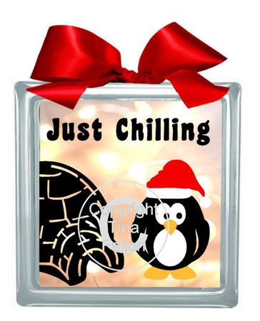 Penguin Design Just Chilling Glass Blocks Vinyl Chrismtas