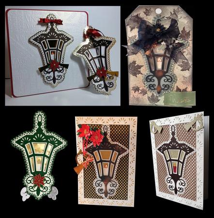 Christmas Lantern Card And Topper With Poinsettia And Horn