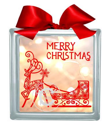 Snowflake Reindeer And Sleigh Glass Block Vinyl Etc