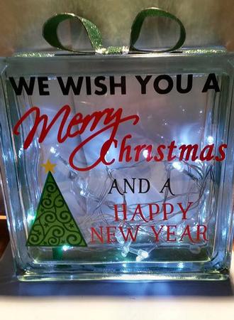 Wishing You A Merry Christmas Tree Glass Block Tile Design
