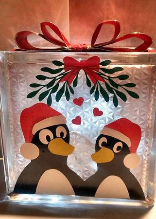 Christmas Penguins Looking For Love Glass Block Tile Design