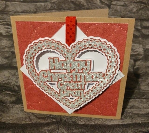 Christmas Heart Great Gran Card Topper / Hanging Ornament