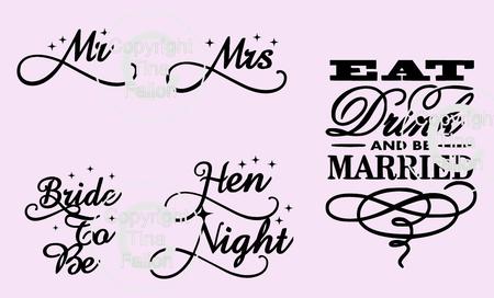 Bridal Wedding Hen Set 2 For Wine Glasses - Vinyl