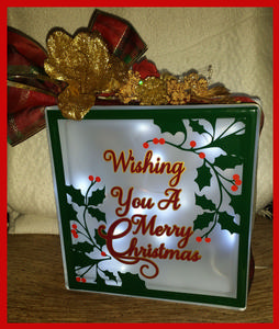 Layered Christmas Holly Frame Glass Block Tile Design multi formats available