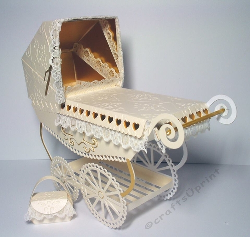 Vintage Pram with Choice of Covers and Parasols and Box -  FCM Scan n Cut format