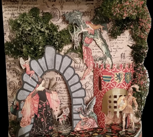 Castle front, flint stone arch, portcullis, tree, door with hinges for gamer / medieval / 3d scenes etc