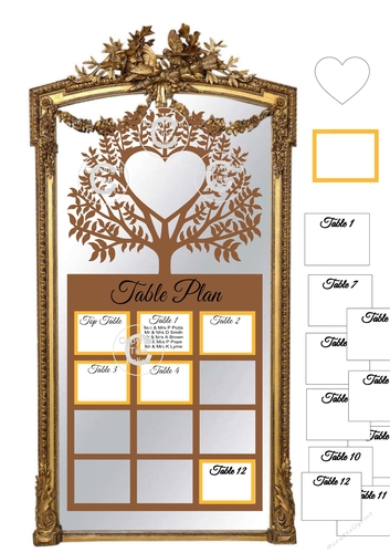 Ex Large Wedding Table Planner for 12 tables - place names