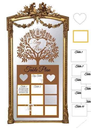 Ex Large Wedding Table Planner for 10 tables - place names