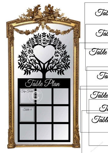 Ex Large Wedding Table Planner for 9 tables - place names