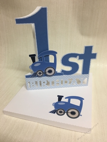 Shaped 1st Birthday Card with Train detail and card box 