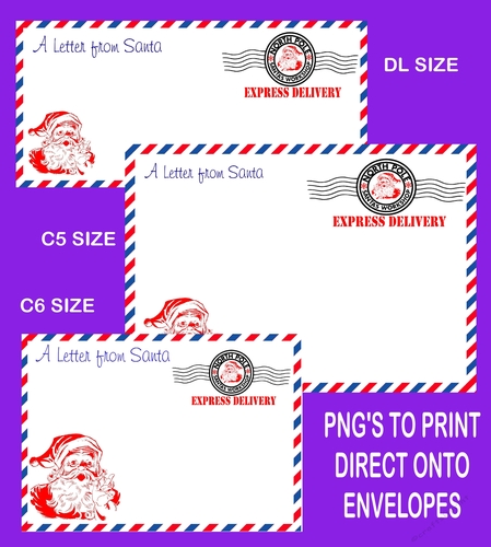 Letter from Santa Envelope printable set 3 READ DESCRIPTION - DL /C6/C5 Transparent PNG and JPEG printable
