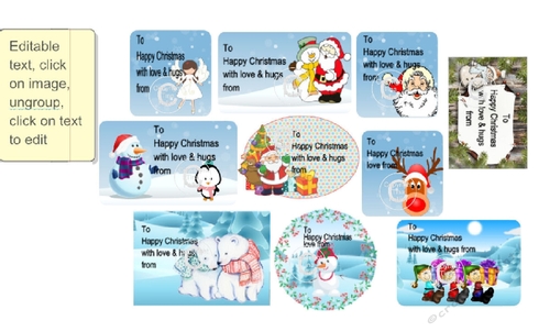 Christmas cut n print labels for Children with editable text - for Silhouette cutting machines or PDF