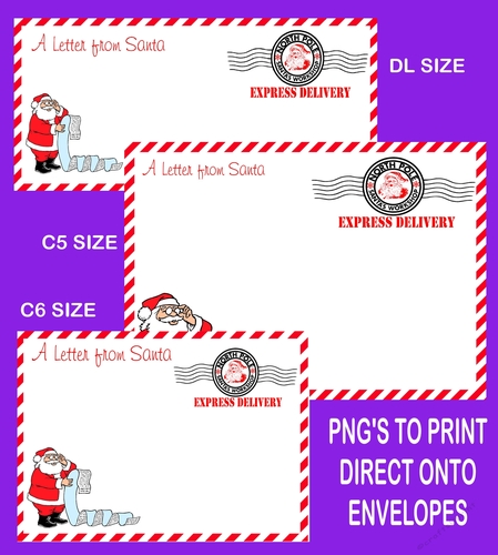Letter from Santa Envelope fronts printable set 4 READ DESCRIPTION - DL /C6/C5 Transparent PNG and JPEG printable