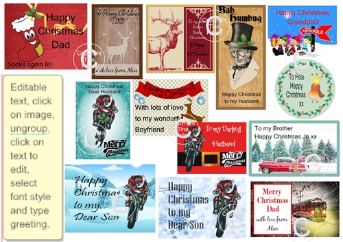 Christmas cut n print labels Masculine / Male with editable text - for Silhouette cutting machines or PDF