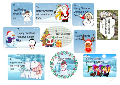 Christmas cut n print labels / tags for Children, toddlers]