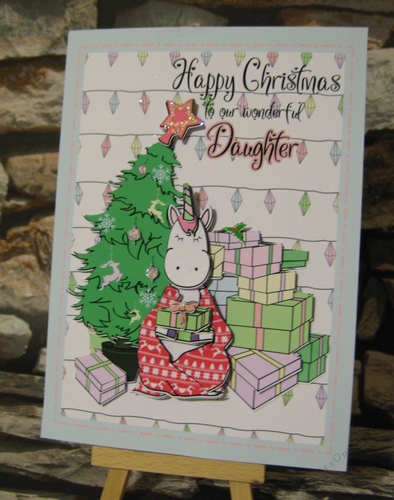 Christmas Unicorn and Tree card, topper, card blank , box and insert 