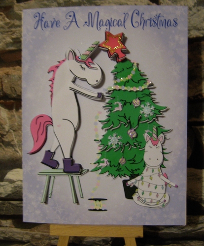 Christmas Unicorn Decorating the Tree card, topper, card blank , box and insert 