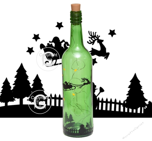 Santa Christmas Eve Scene  Wine bottle Vinyl Quote