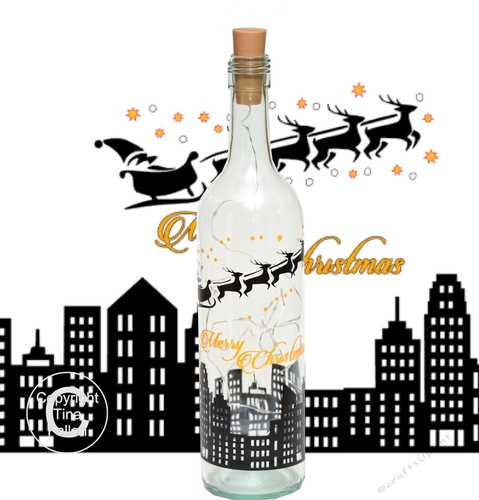 Santa Christmas Eve Skyline  Wine bottle Vinyl Quote