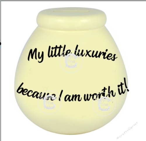My Little Luxuries  - Money pot / bottle precurved text vinyl quote