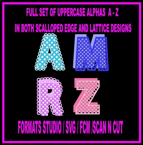 52 Alphas A - Z in scallop and lattice designs - Upper Case Alphabet with layering