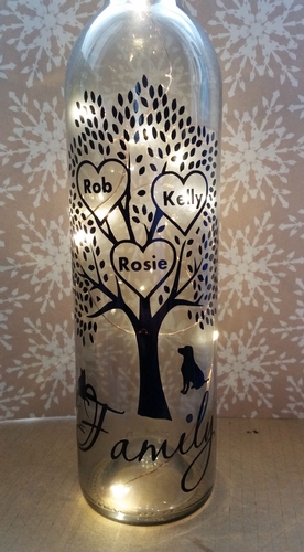Family Tree - for 3 names - Wine Bottle, light block decal. Easy Weed