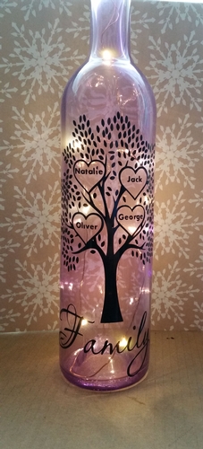 Family Tree - for 4 names - Wine Bottle, light block decal. Easy Weed