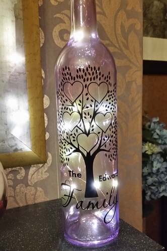 Family Tree - for 5 names - Wine Bottle, light block decal. Easy Weed