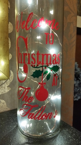 Welcome to Christmas At The ..........  (add family name) - Wine Bottle, light block decal. Easy Weed