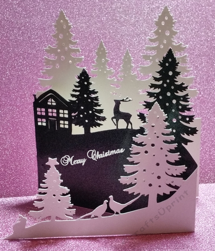 Christmas Fir Trees ,Reindeer Country Scene Tri Fold Card