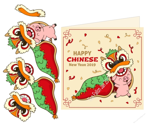 Chinese New year - Year of the Pig 3d Print n cut card topper b