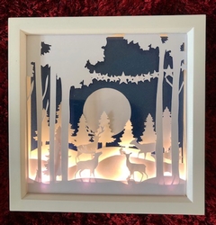 Deer in Forest - Woods Christmas Scene 3d Scene - Multi layered & suitable for Shadow Box frame