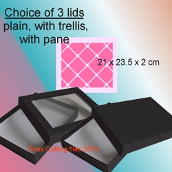 Box with choice of 3 lids pre-sized to 21 x 32.5 x 2cm