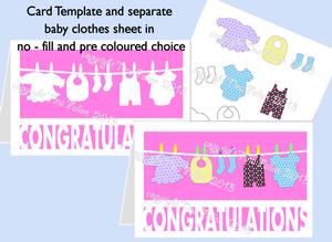 Baby Card Template Washing Line And Clothes Cutting F