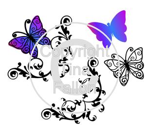 Layered Butterfly With Double Corner Flourish Florish