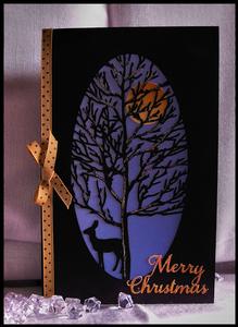 Christmas - Forest Tree And Deer Oval Card