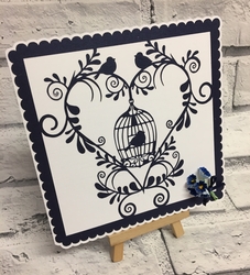 Floral Heart and bird Cage - scalloped card topper