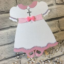 Baby Dress fold over invitation , invite, shower, birth, christening, communion