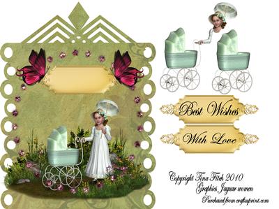 Green Fancy Girl & Pram Front